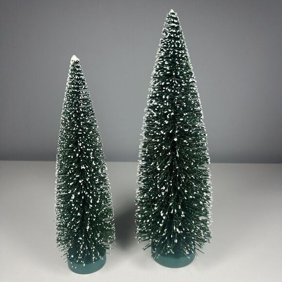 Snow Tipped Dark Green Glitter Bottle Brush Christmas Trees  10” &  12” Set - Picture 4 of 4
